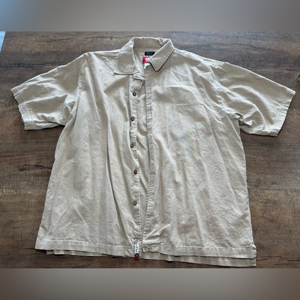 Ecko Unltd‎ Krute Woven Shirt Mens L Beige Short Sleeve Button Up Linen Hip Hop